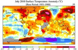 NASA опубликовало карту температурных аномалий июля