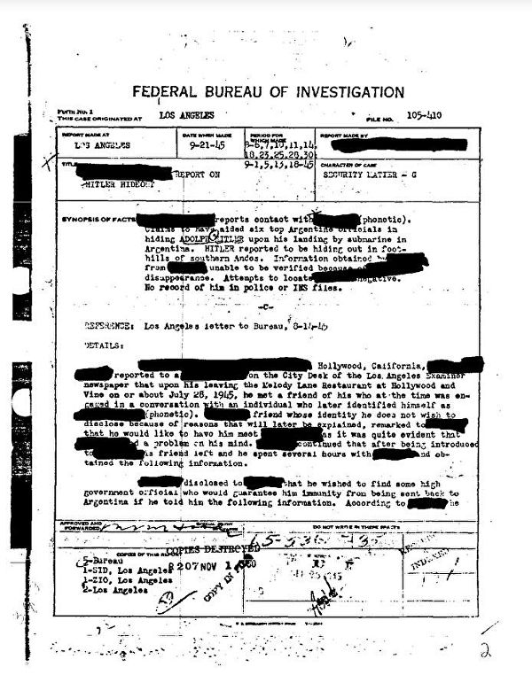 ФБР рассекретило документы о бегстве Адольфа Гитлера