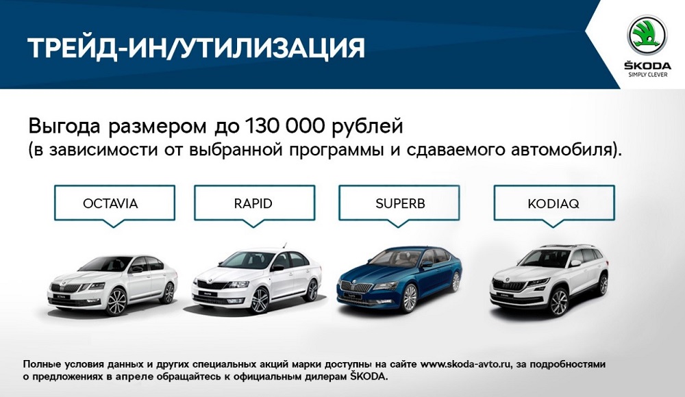 Крона-Авто предлагает клиентам выгодные условия на покупку автомобилей ŠKODA в апреле