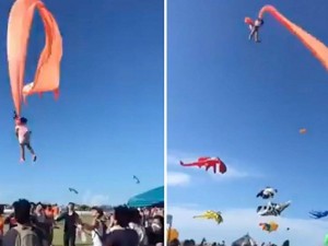 Воздушный змей унес ребенка на фестивале в Тайване